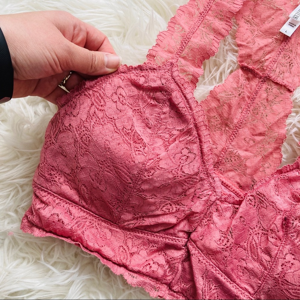 Zenana Outfitters Dusty Rose Lace Racerback Bralette Large - Picture 4 of 5